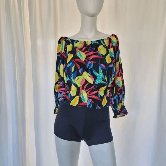 Tabitha Brown womens Sz S multicolor lemon print Bardot off the shoulder top - Picture 2 of 8